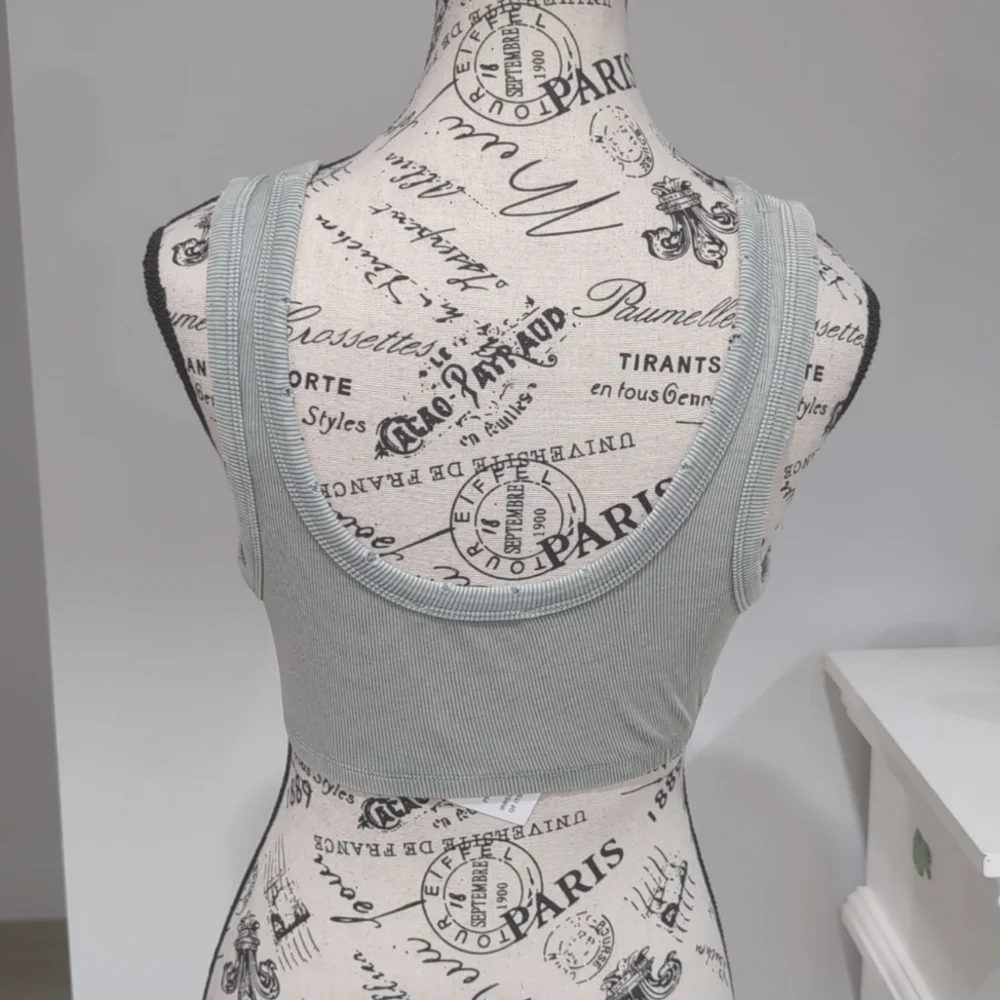 ZARA | Women's Greenish/Grey Washed Effect Distressed Ribbed Cropped Top - Picture 4 of 4